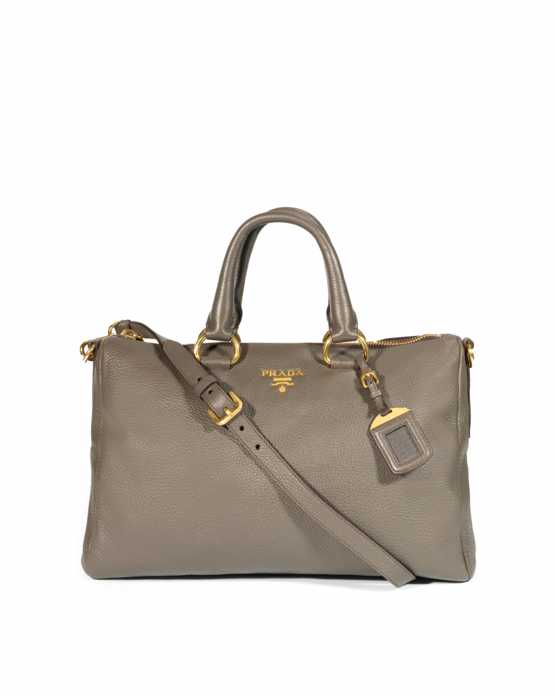 PRADA: GRAFITE VITELLO DAINO TOTE BAG WITH GOLD HARDWARE