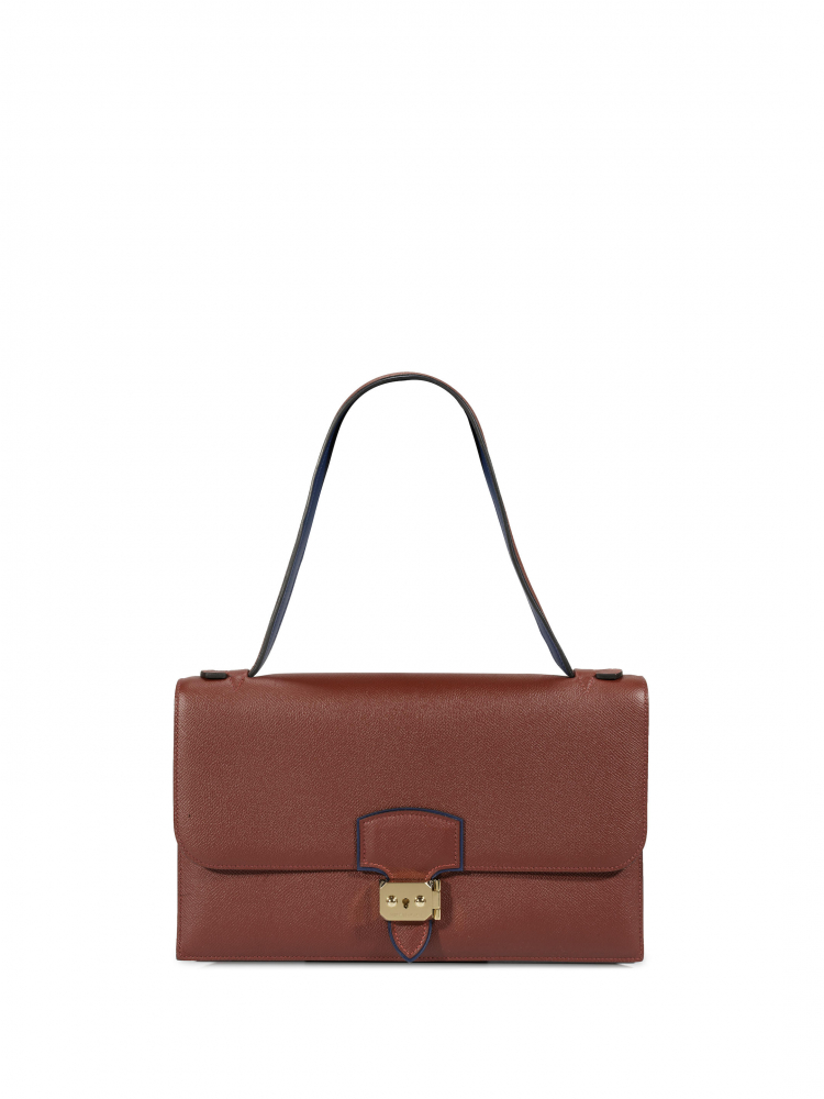 HERMÈS: ROUGE AND BLEU NUIT ESPOM SAC A DEPECHES 29 MESSAGE BAG WITH GOLD HARDWARE