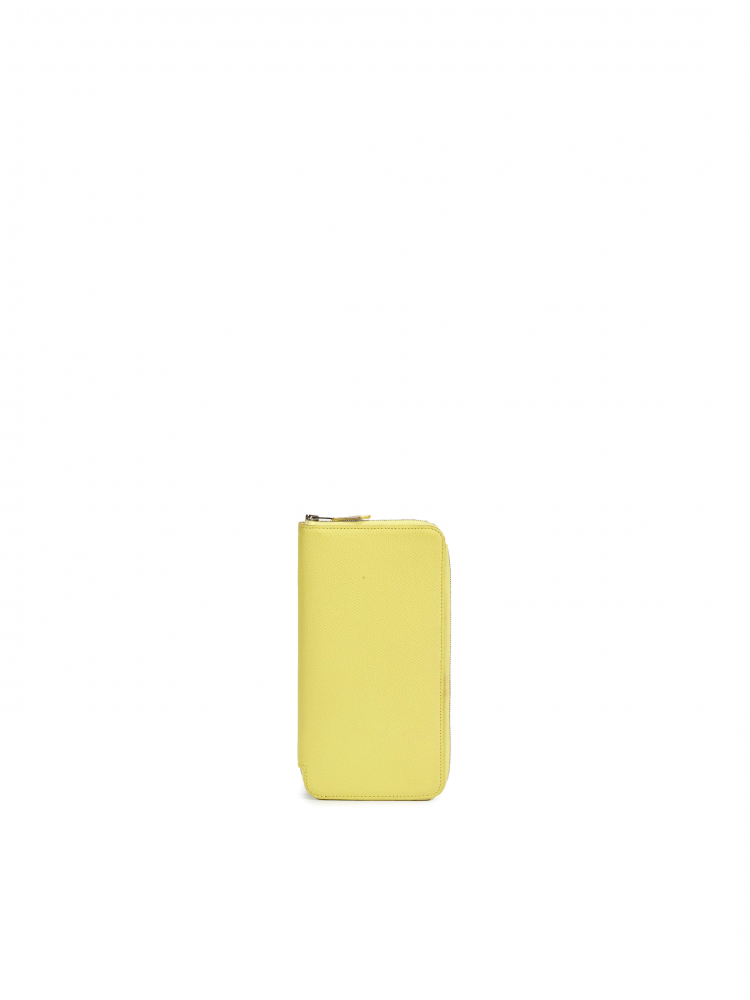 HERMÈS: JAUNE CITRON EPSOM AZAPP LONG SILK-IN ZIPPED LONG WALLET WITH PALLADIUM HARDWARE