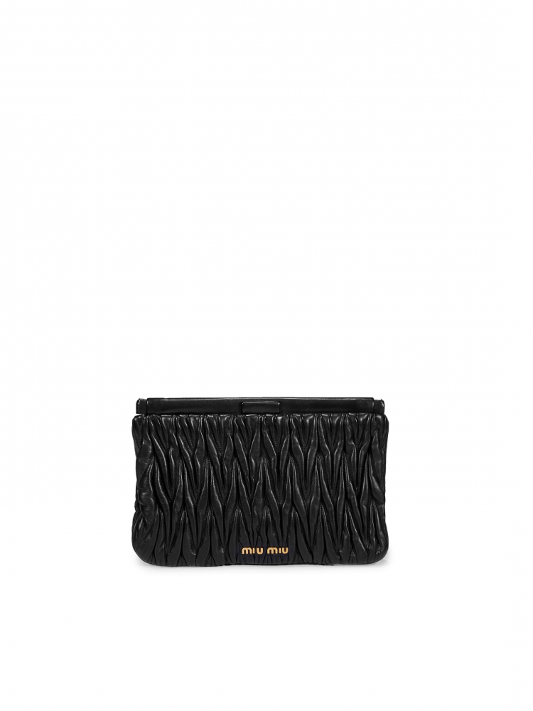 MIU MIU: BLACK LAMBSKIN MATELASSE LEATHER CLUTCH