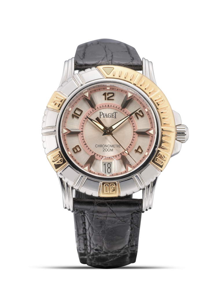 PIAGET | POLO KEY DIVE, REF.25020, A WHITE AND YELLOW GOLD WRISTWATCH WITH DATE, CIRCA 1995