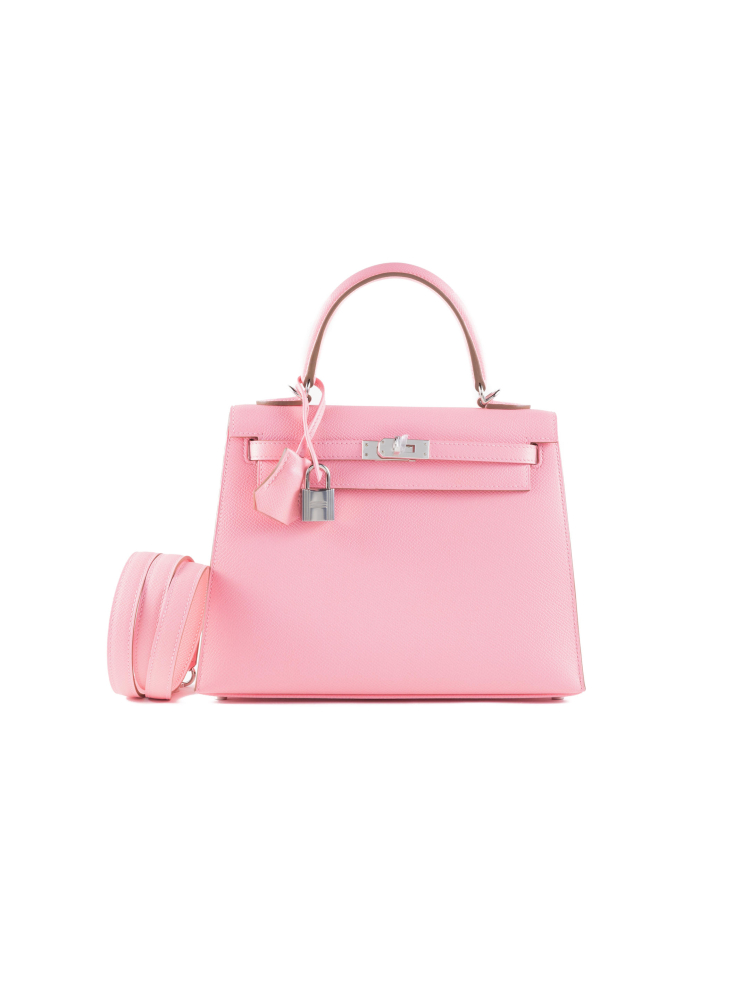 HERMÈS: ROSE CONFENTTI EPSOM SELLIER KELLY 25 WITH PALLADIUM HARDWARE
