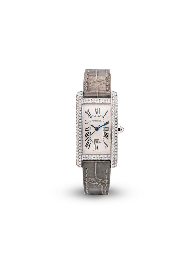 CARTIER | TANK AMÉRICAINE, REF.2490, A WHITE GOLD AND DIAMOND-SET WRISTWATCH WITH DATE, CIRCA 2005