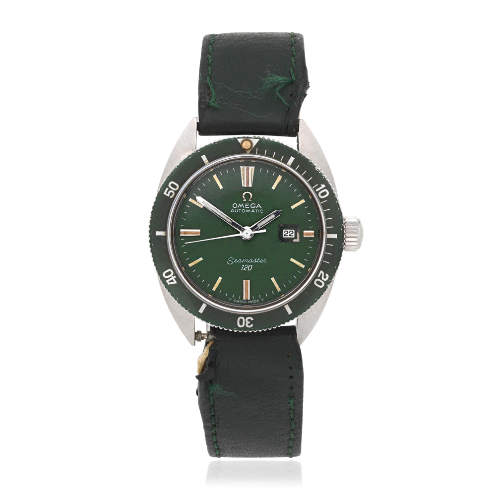 Omega. A stainless steel automatic calendar wristwatch