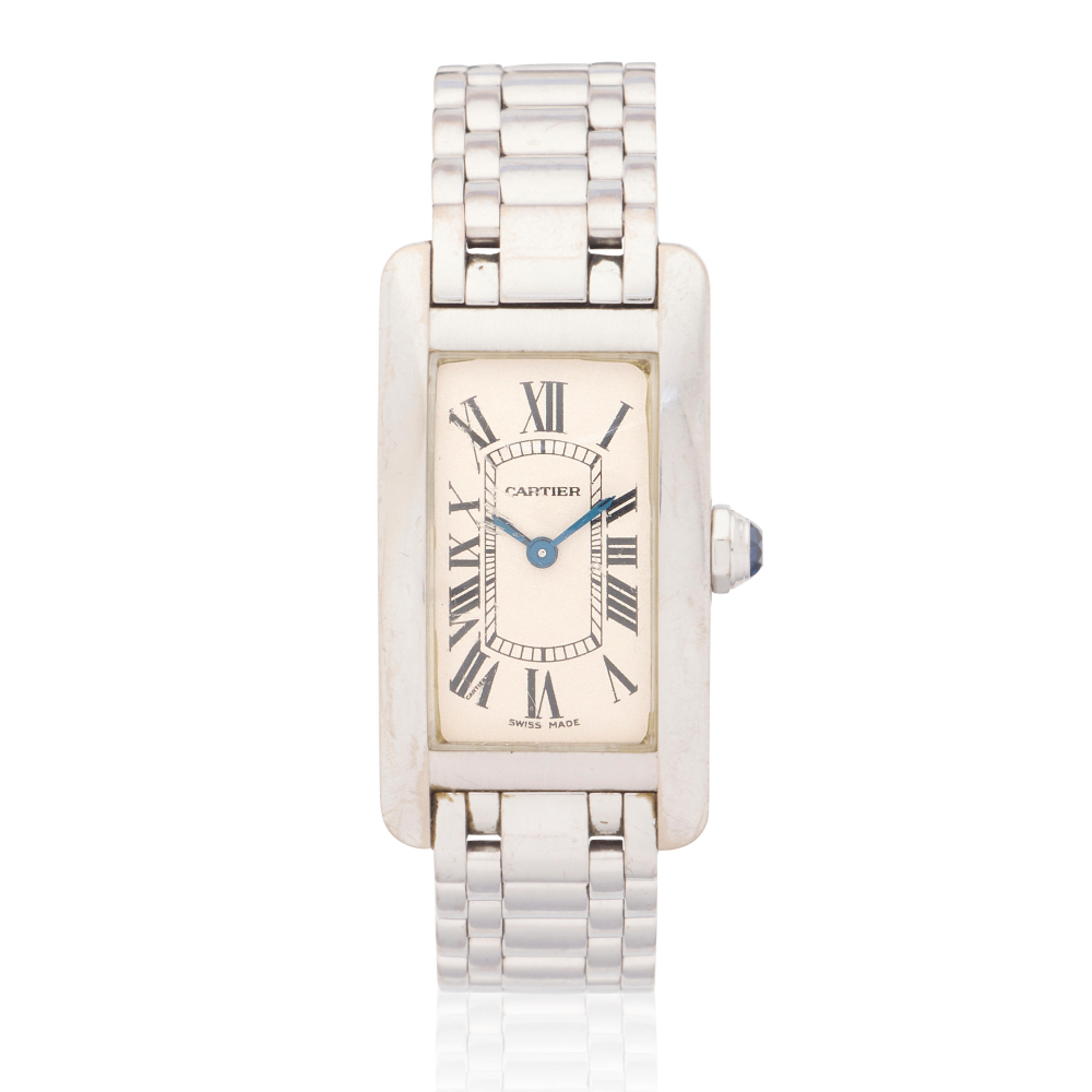 Cartier. A lady's 18K white gold quartz bracelet watch