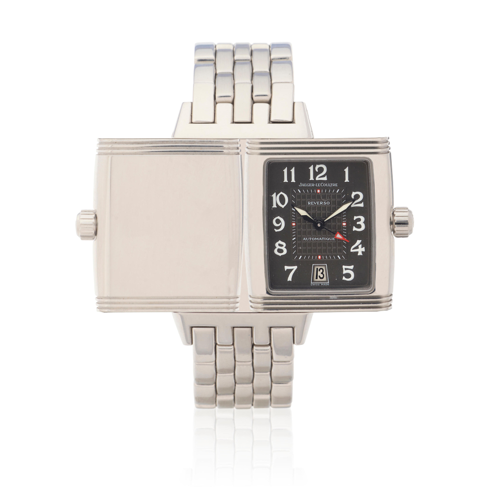 Jaeger-LeCoultre. A stainless steel automatic reversible calendar bracelet watch