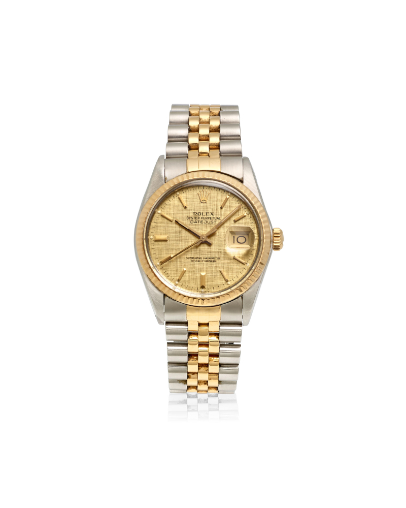 ROLEX. A STAINLESS STEEL AND GOLD AUOMATIC CALENDAR BRACELET WATCH