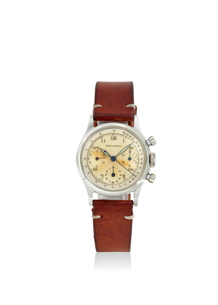 [NO RESERVE] GIRARD PERREGAUX. A STAINLESS STEEL MANUAL WIND CHRONOGRAPH WRISTWATCH