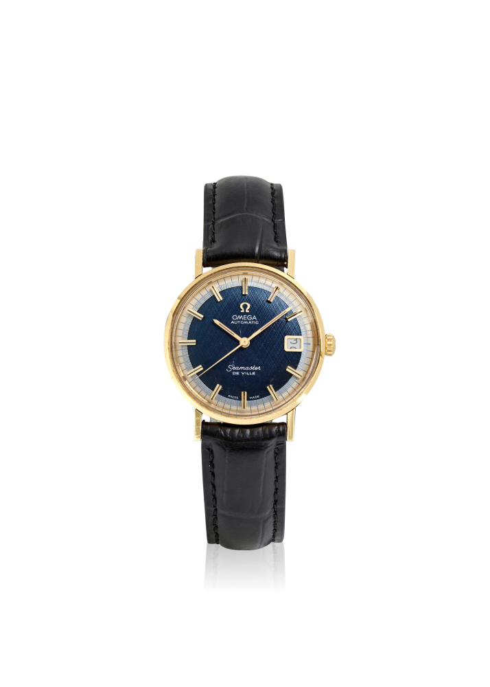 [NO RESERVE] OMEGA. A 14K GOLD AUTOMATIC CALENDAR WRISTWATCH