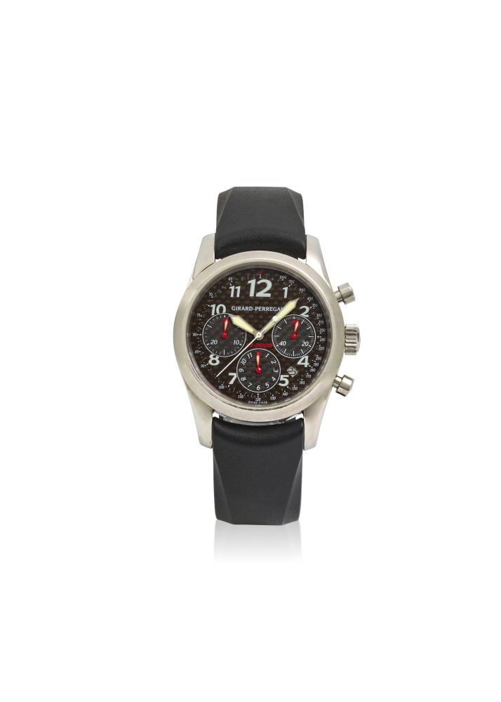 GIRARD-PERREGAUX. A LIMITED EDITION STAINLESS STEEL AUTOMATIC CALENDAR CHRONOGRAPH WRISTWATCH MADE FOR FERRARI
