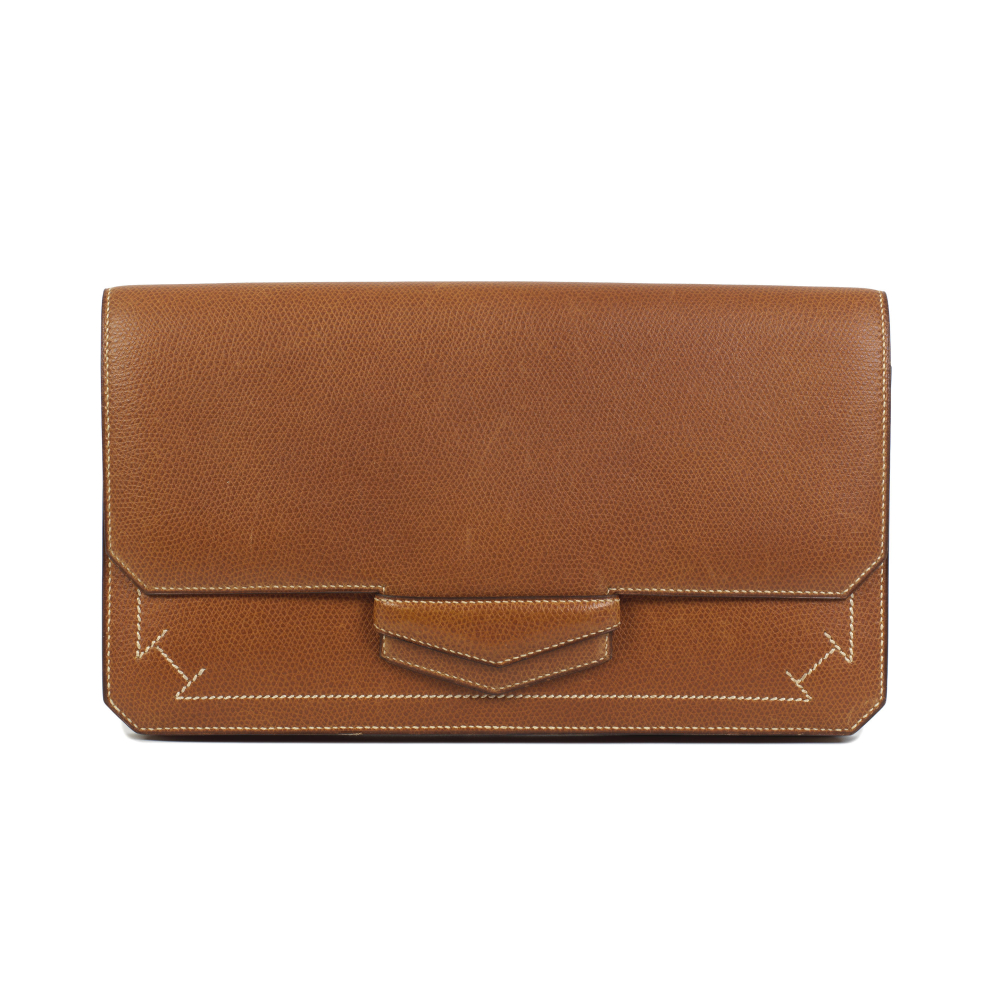 Hermès: a Gold Courchevel Leather Faco Envelope Clutch
