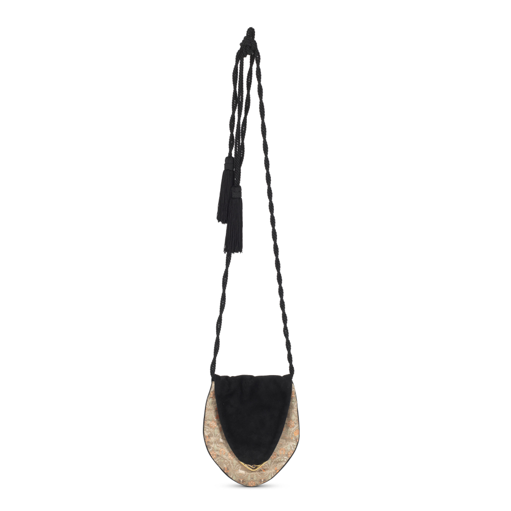 Cartier: a Vintage Suede and Silk 'Sapphire Line' Evening Bag