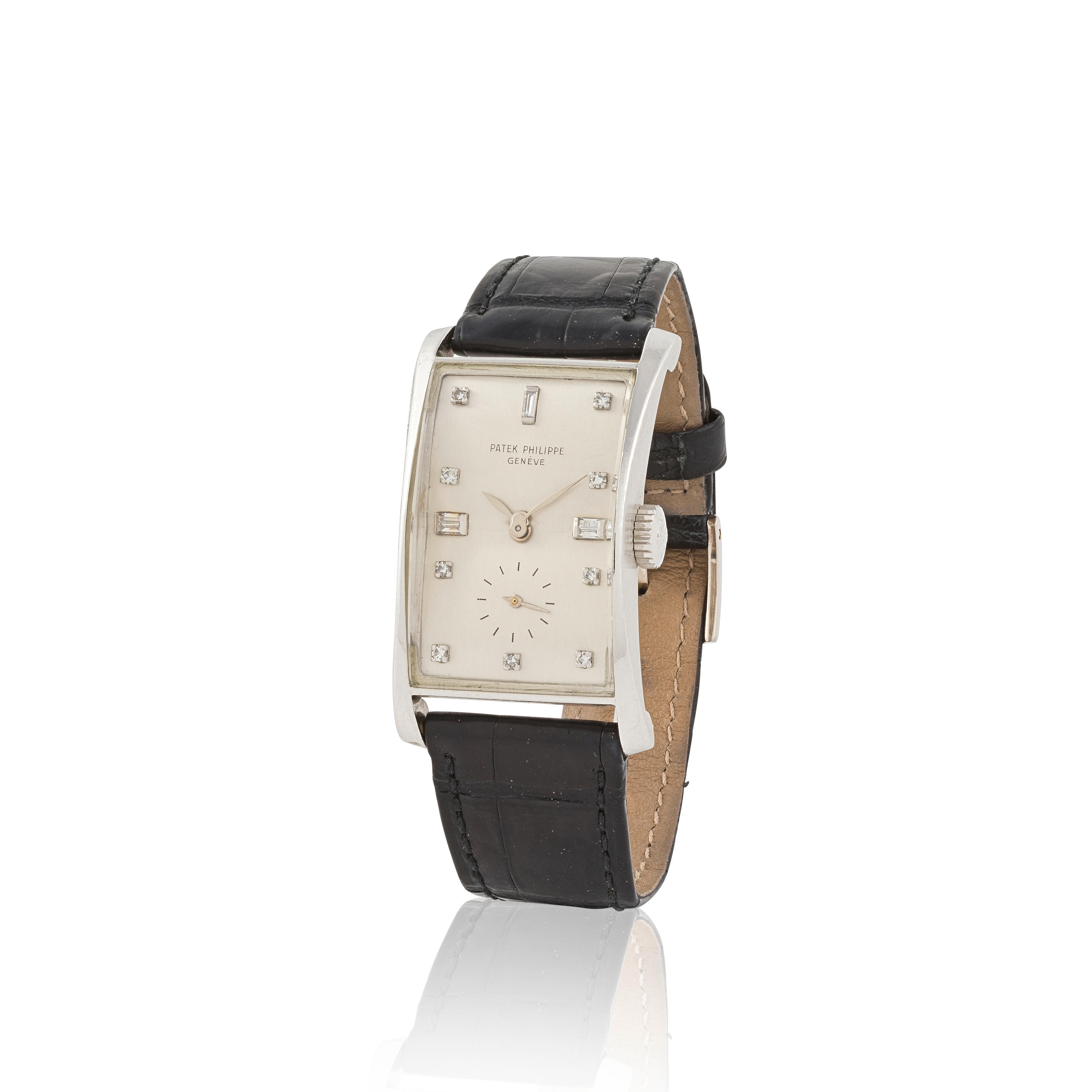 Patek Philippe retailed by Serpico y Laino. A very fine and rare platinum manual wind wristwatch with diamond hour markers