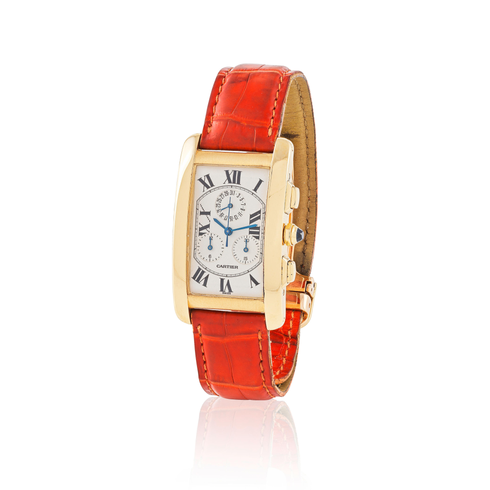 Cartier. A fine 18K gold quartz calendar chronograph wristwatch