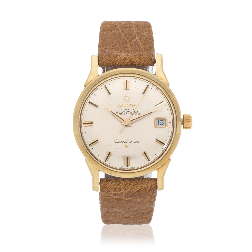 Omega. A stainless steel and gold plated automatic calendar wristwatch