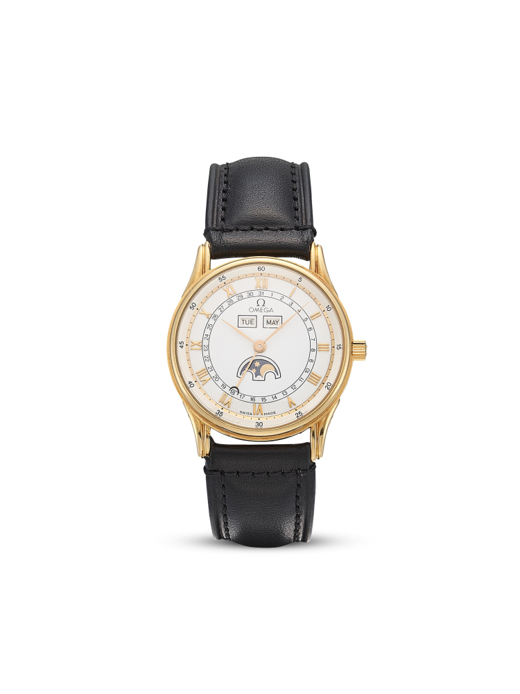 OMEGA | PHASE DE LUNE OR, REF.156.0003, A YELLOW GOLD TRIPLE CALENDAR WRISTWATCH WITH MOON PHASES, CIRCA 1983