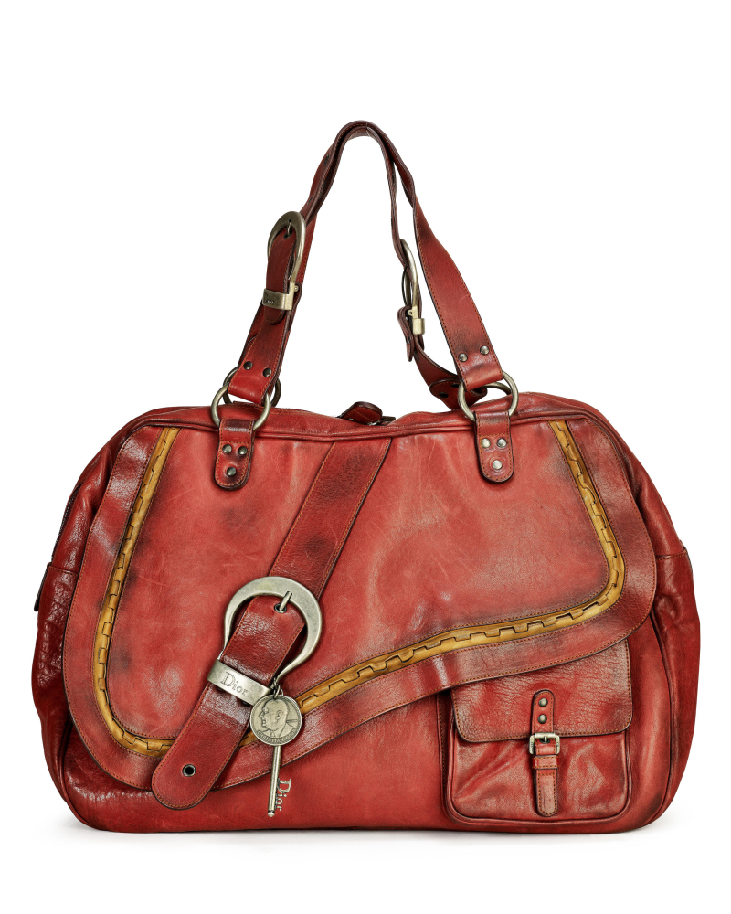 [NO RESERVE] DIOR: BROWN CALFSKIN VINTAGE TOUCHED GAUCHO  DOUBLE SADDLE SHOULDER BAG