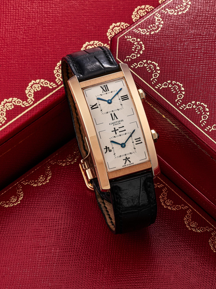 CARTIER | COLLECTION PRIVÉE CARTIER PARIS - TANK CINTRÉE DUAL TIME, REF.2768, A RARE LIMITED EDITION PINK GOLD DUAL TIME WRISTWATCH, CIRCA 2006