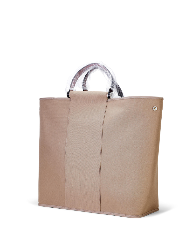 HERMÈS: OLIVE TOILE AND BROWN VACHE HUNTER CABAG WITH PALLADIUM HARDWARE