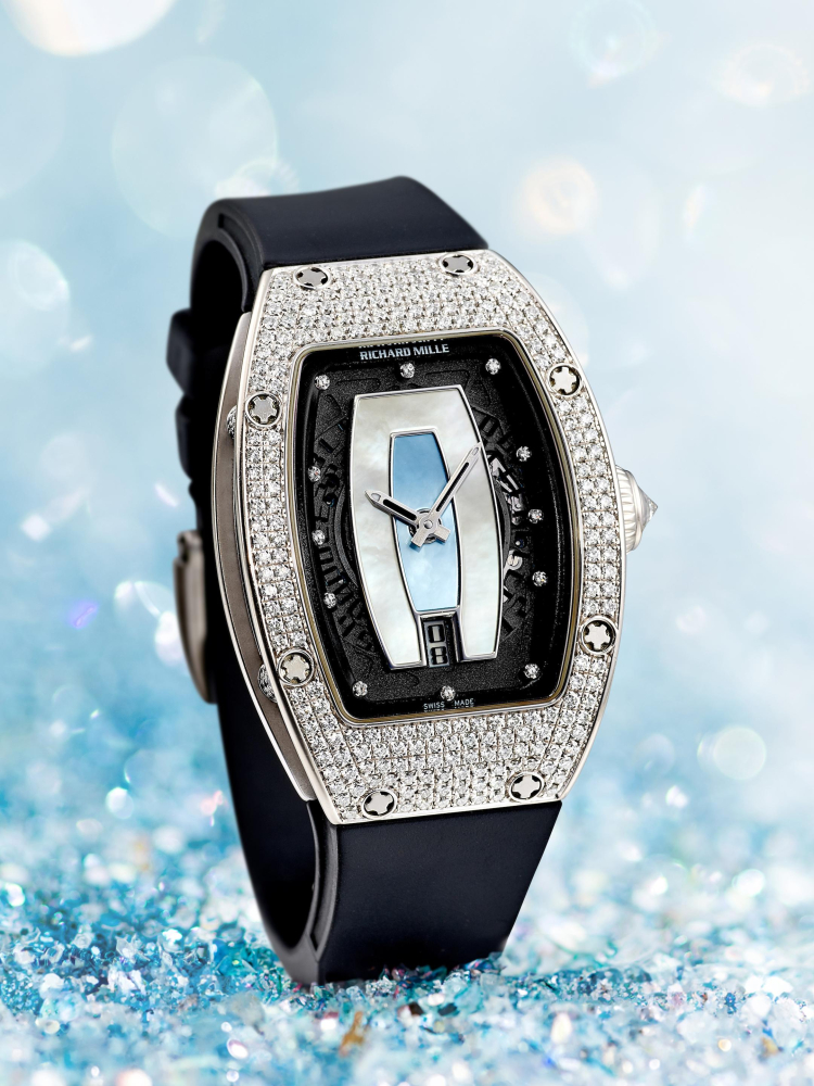 RICHARD MILLE | REF.RM007, A WHITE GOLD AND DIAMOND-SET WRISTWATCH WITH MOTHER-OF-PEARL DIAL, DIAMOND-SET INDEXES AND DATE, MOVEMENT WITH SPECIAL MICRO-BALL ROTOR, CIRCA 2008