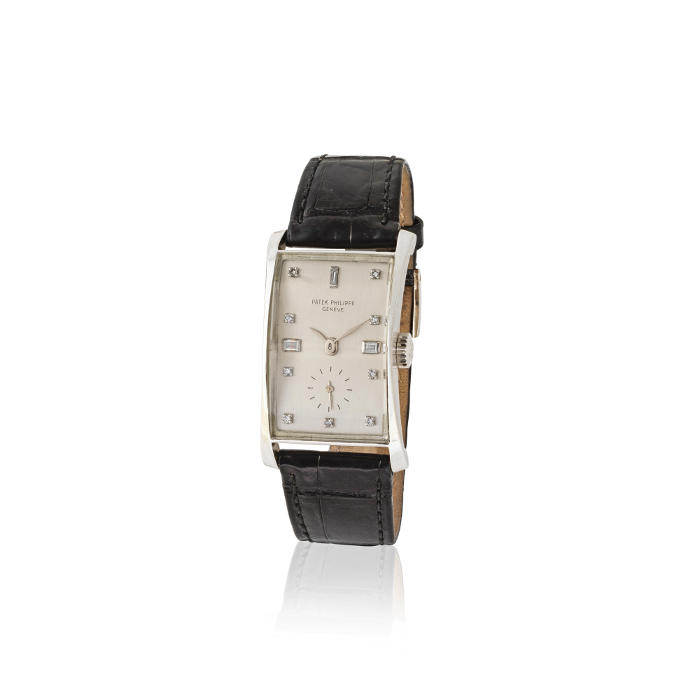 Patek Philippe. A very fine and rare platinum manual wind wristwatch with diamond hour markers