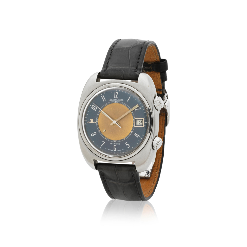 Jaeger-LeCoultre. A stainless steel automatic calendar and alarm wristwatch