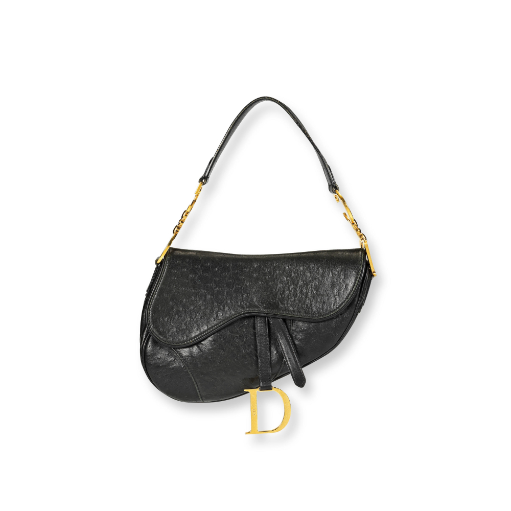 Christian Dior: a Black Ostrich Saddle Bag