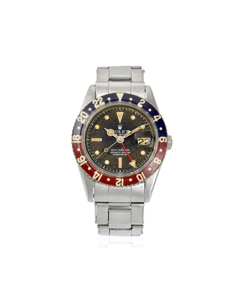 ROLEX. A FINE AND RARE STAINLESS STEEL AUTOMATIC CALENDAR BRACELET WATCH WITH DUAL TIME ZONE