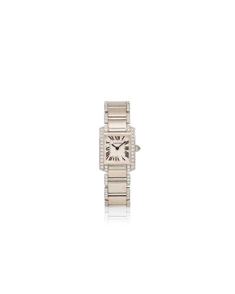 CARTIER. AN 18K WHITE GOLD DIAMOND SET QUARTZ BRACELET WATCH