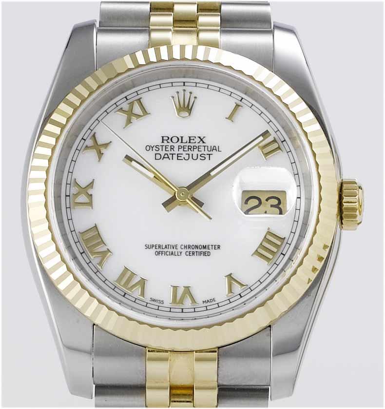 Rolex. A stainless steel and gold centre seconds calendar bracelet watch with fitted box and papers