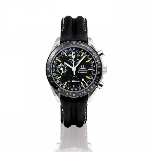 Omega. A fine stainless steel automatic chronograph with triple calendar