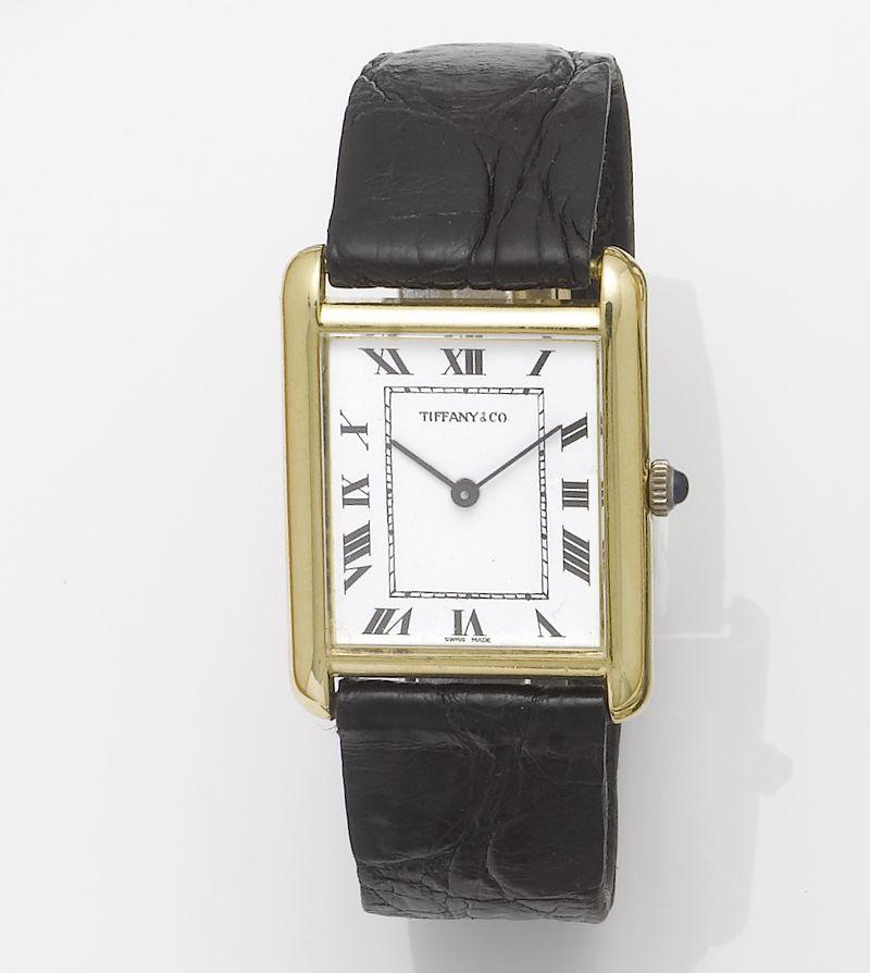 Chopard. An 18ct gold rectangular wristwatch retailed by Tiffany & Co.