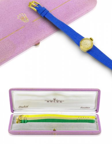 Rolex. A fine 18ct gold manual wind ladies wristwatch with interchangeable straps