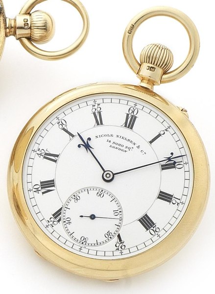 Nicole Nielson & Co. A fine 18ct gold open face keyless wind pocket watch Case and movement numbered 5469, London Hallmark for 1903