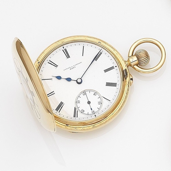Donne & Son, London. An 18ct gold half hunter keyless wind pocket watch