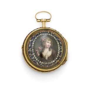 Isaac Soret & fils, Geneva. An enameled vari colored gold triple case verge watch