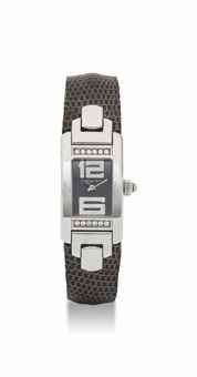 AUDEMARS PIGUET. A LADYS 18K WHITE GOLD AND DIAMOND-SET RECTANGULAR WRISTWATCH