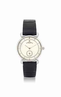 VACHERON CONSTANTIN. A PLATINUM WRISTWATCH WITH TWO-TONE SILVERED DIAL