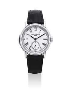 PATEK PHILIPPE. A VERY FINE AND EXTREMELY RARE PLATINUM MINUTE REPEATING AUTOMATIC WRISTWATCH WITH ENAMEL DIAL, ORIGINAL CERTIFICATE AND BOX