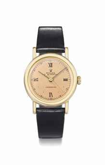 Rolex. A rare and attractive 18K gold automatic bubble back wristwatch with sweep centre seconds and pink dial