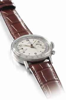 Omega. A large and very attractive stainless steel chronograph wristwatch with two-tone silvered dial