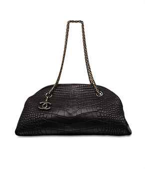 A MATTE BLACK ALLIGATOR MEDIUM MADEMOISELLE BAG WITH BLACK & GOLD HARDWARE