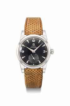 Omega. A fine 18K white gold automatic wristwatch with black gloss dial