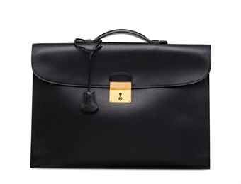 A BLACK ARDENNES LEATHER QUIRUS WITH GOLD HARDWARE