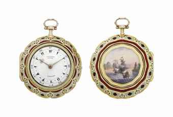Markwick Markham Perigal. A Fine and Rare 18k Gold and Enamel Triple Case Quarter Repeating Verge Watch Made For The Turkish Market With A Later Dial