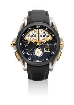 ULYSSE NARDIN. A FINE 18K PINK GOLD, TITANIUM AND CERAMIC AUTOMATIC DUAL TIME WRISTWATCH WITH SWEEP CENTRE SECOND, DATE, ALARM AND COUNTDOWN INDICATION
