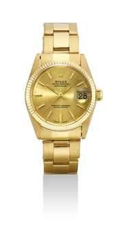 ROLEX. AN 18K GOLD MID-SIZE AUTOMATIC WRISTWATCH WITH SWEEP CENTRE SECONDS, DATE AND BRACELET