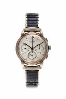 Rolex. A Rare, Large, and Very Unusual 18k Pink Gold and Stainless Steel Chronograph Wristwatch with Teardrop Lugs