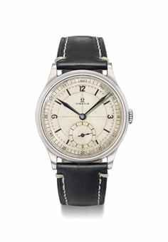 Omega. A fine, large and attractive stainless steel wristwatch with sector dial