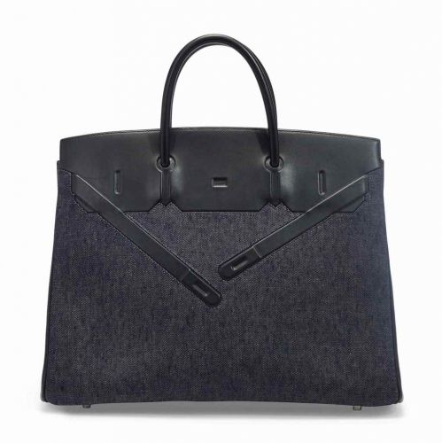 SAC BIRKIN SHADOW 40 EN CUIR ÉVERCALF NOIR & DENIM, GARNITURE EN MÉTAL ARGENTÉ PALLADIÉ, ÉDITION LIMITÉE